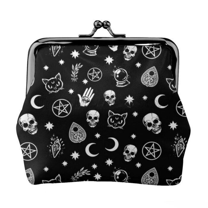 Gothic Skull Cat Moon Leather Coin Purse Wallet