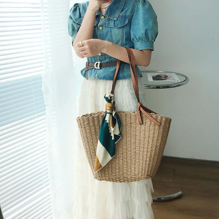 Beach Ripple Straw Tote Bag for Summer