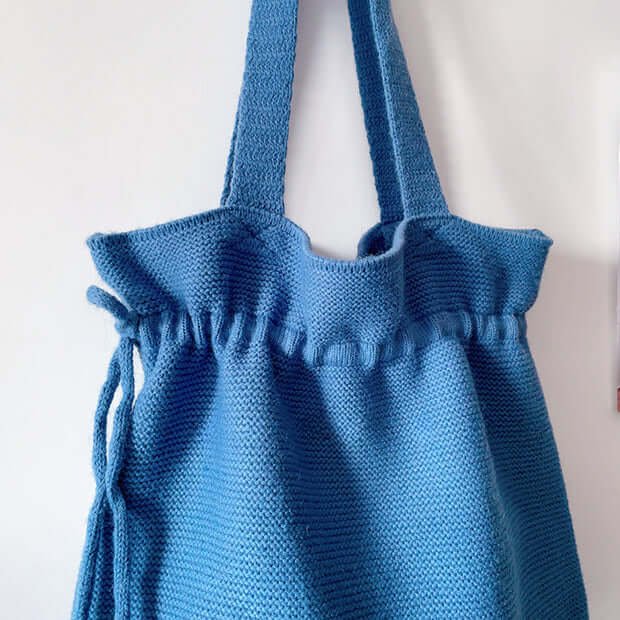 Handmade Kit Drawstring Crochet Tote Bag Blue