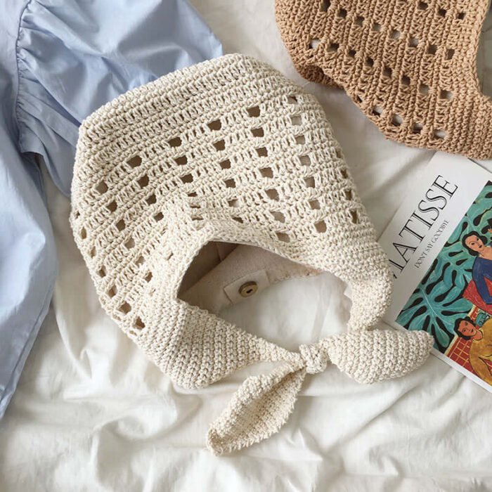 Bow Knot Cotton Crochet Hobo Handbag