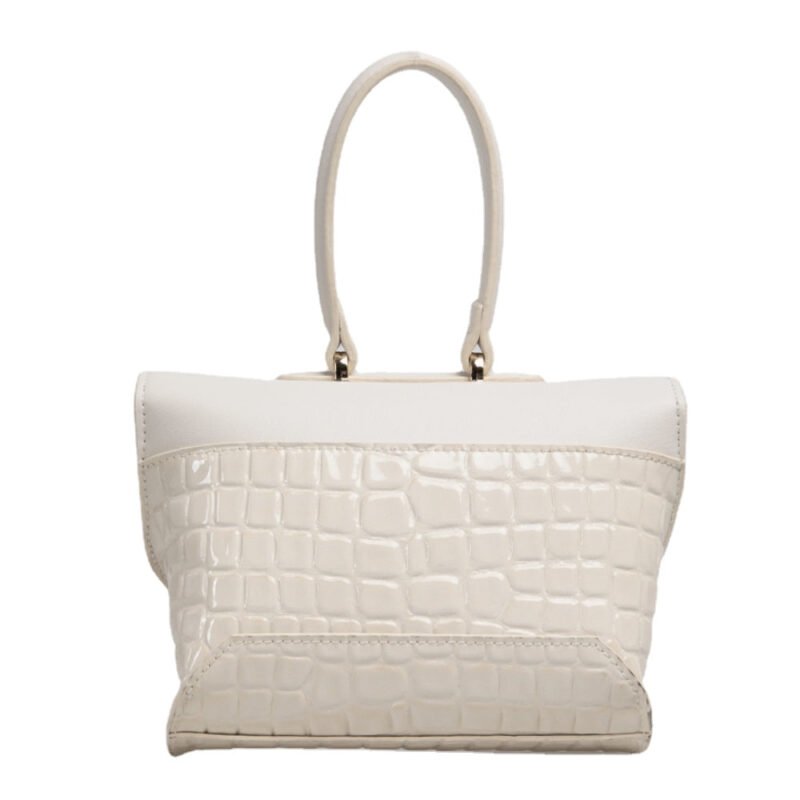 White Geometric Croc Pattern Small Leather Bag