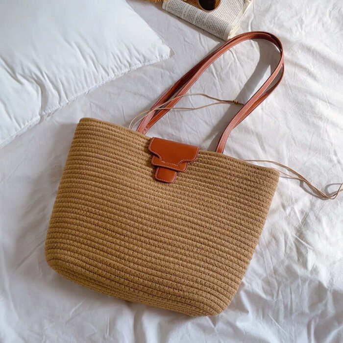 Beach Medieval Straw Tote Bag with Leather Strap