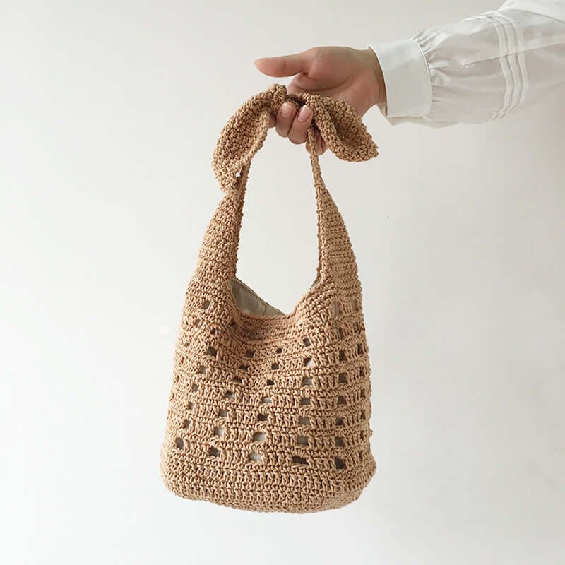 Bow Knot Cotton Crochet Hobo Handbag