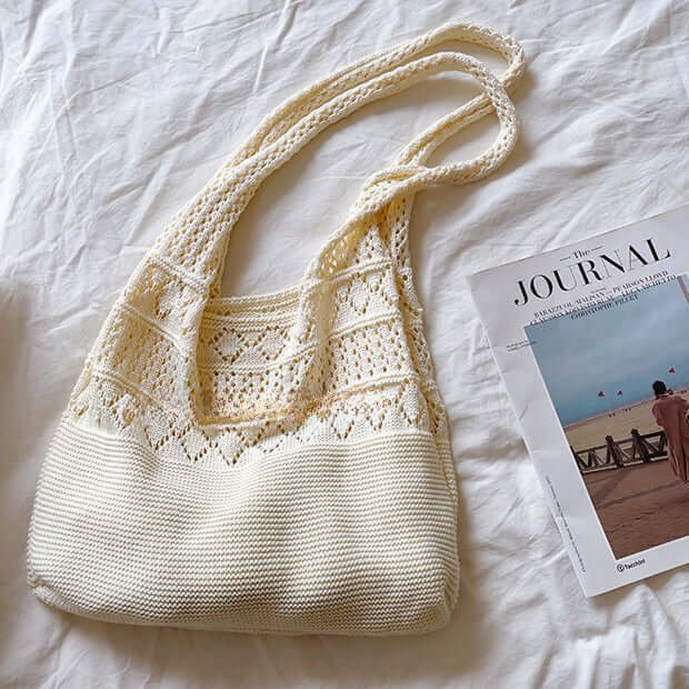 Hollow Lazy Crochet Boho Bag Off-White