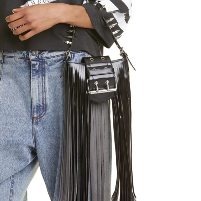 Long fringe goth purse with rivets