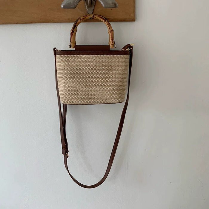 Straw Basket Handbag with Bamboo Handle