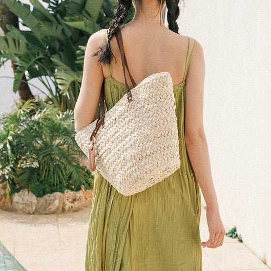 Beige Big Basket Bucket Purse Bag for Summer Beach