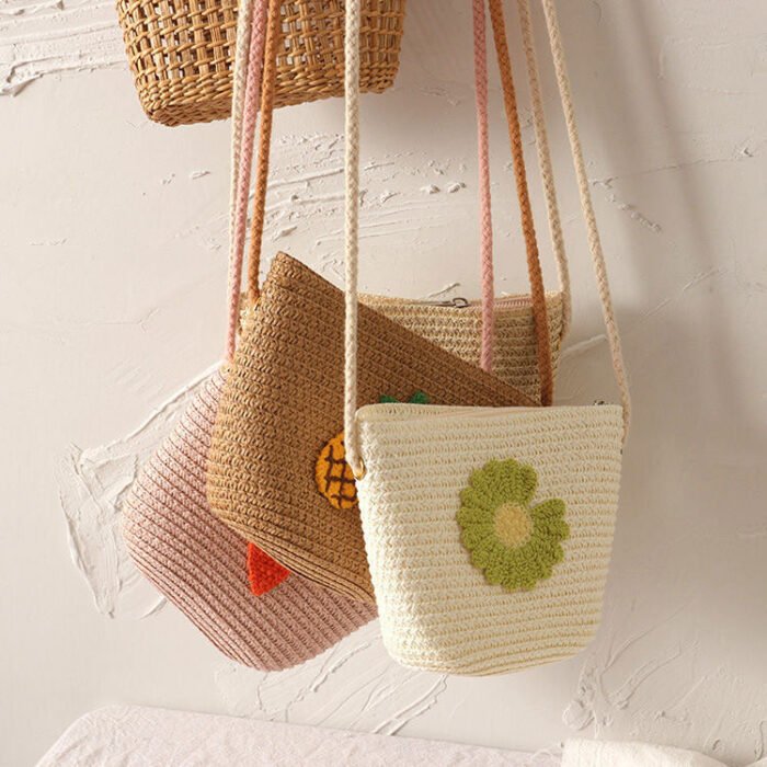 Summer Mini Straw Crossbody Bag with Fruit Pattern