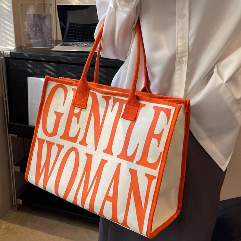 Extra Large Canvas Work Tote Bags in Orange Print