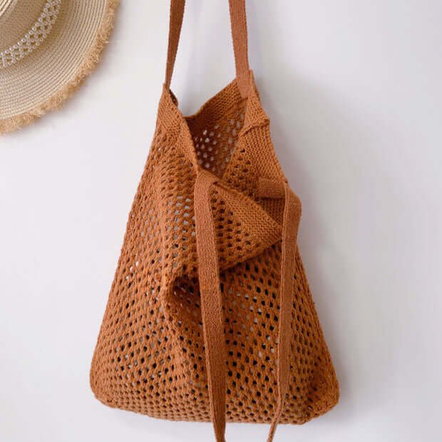 Crochet Mesh Shopping Shoulder Bag in Dark Brown