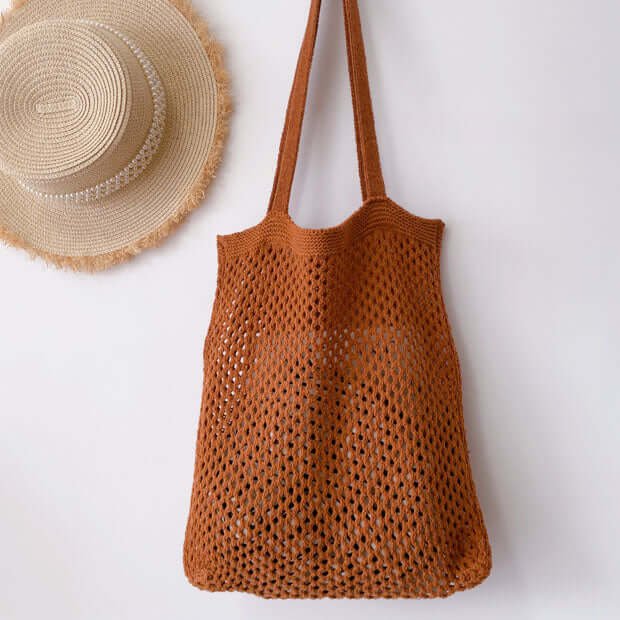 Crochet Mesh Shopping Shoulder Bag in Dark Brown