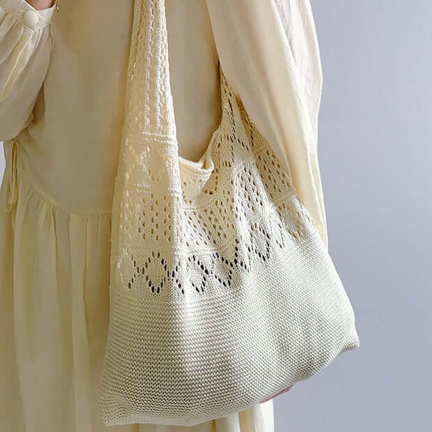 Hollow Lazy Crochet Boho Bag Off-White