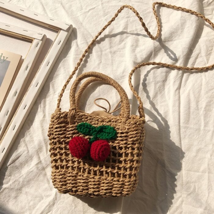 Summer Cherry Straw Small Beach Crossbody Bag