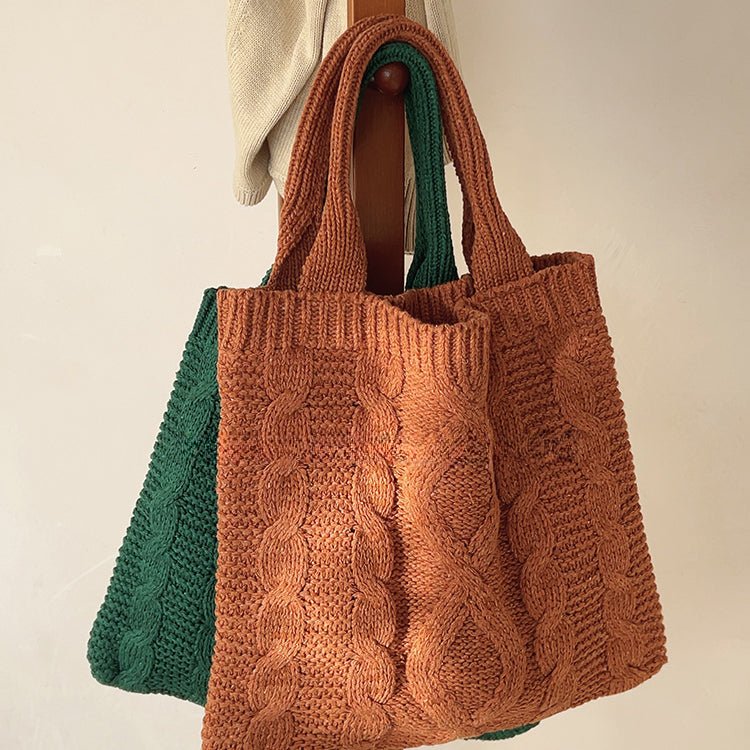 Women Vintage Twists Wool Knitted Tote Bag