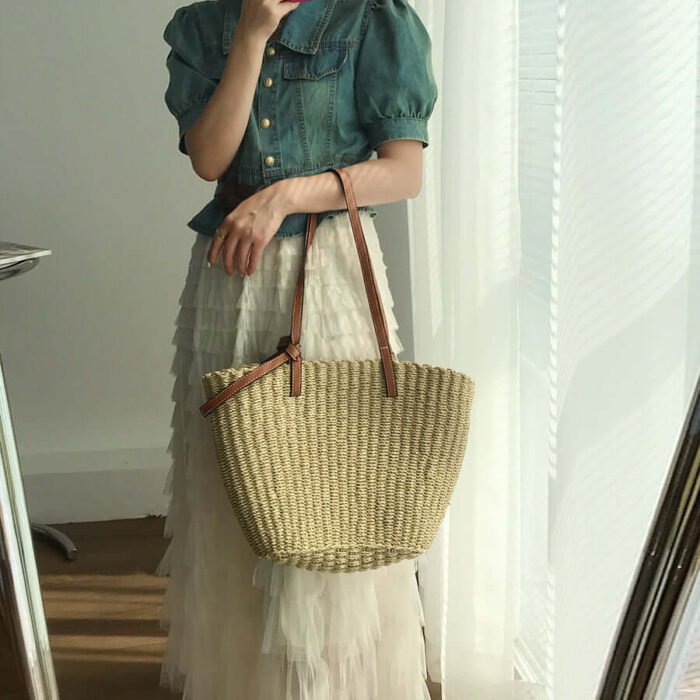 Beach Ripple Straw Tote Bag for Summer