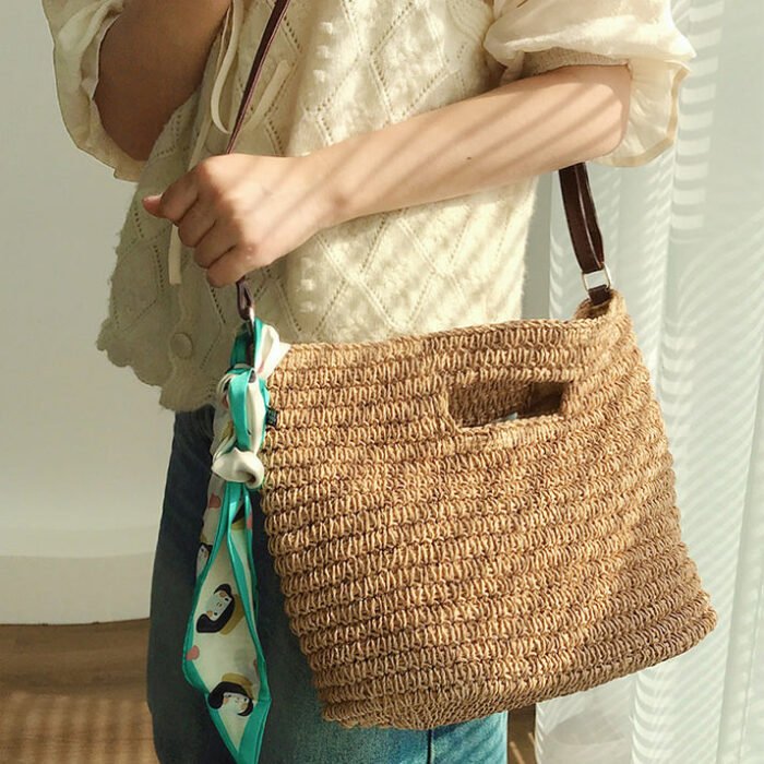 Summer Designer Large Straw Shoulder Tote Bag