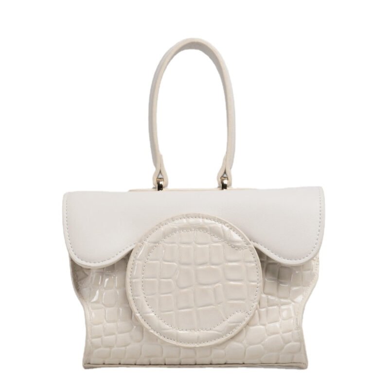 White Geometric Croc Pattern Small Leather Bag