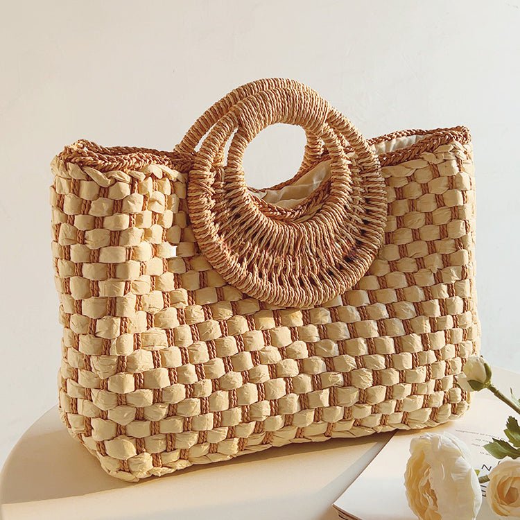 Summer Straw Big Tote with Round Handle