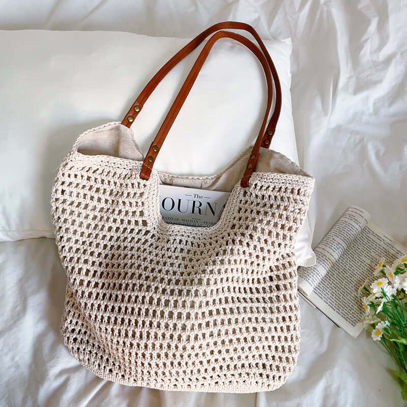 Vintage Handmade Cotton Large Crochet Tote Bag