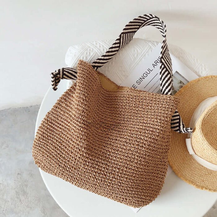 Beach Woven Straw Bag with Wide Strap