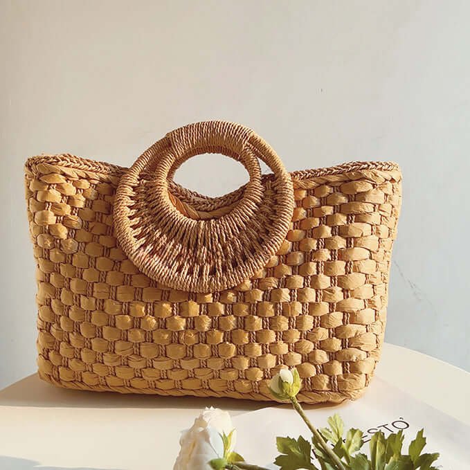 Summer Straw Big Tote with Round Handle