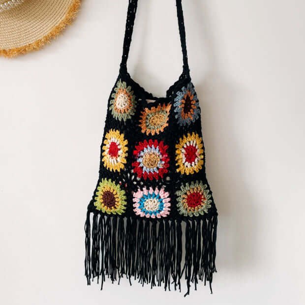 Handmade Mini Sunflower Crochet Bag Black