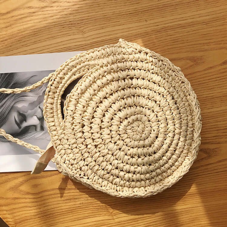 Design Summer Straw Circle Cossbody Bag White