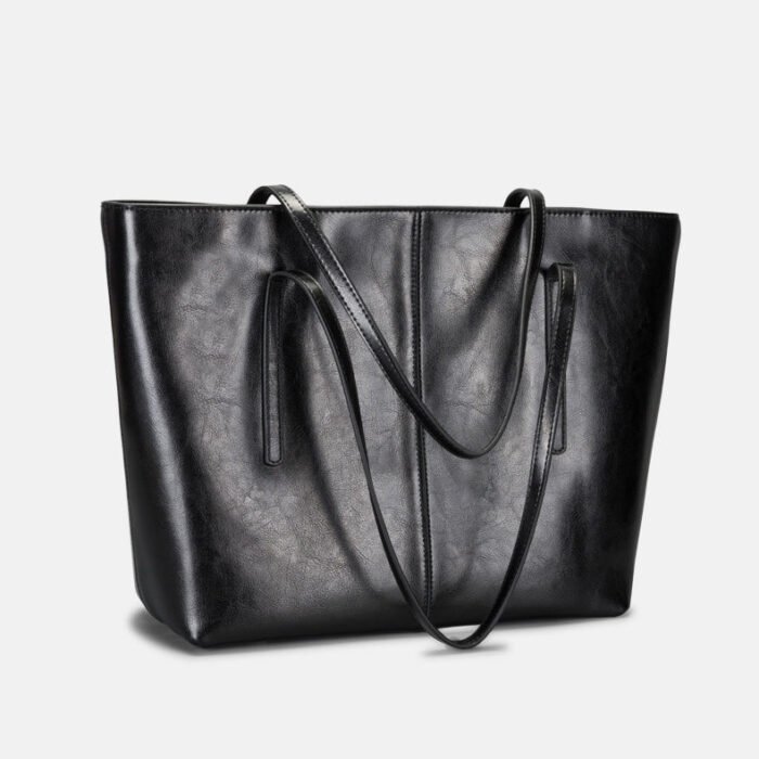 Black Commuting Large Leather Tote Bag for Work Women