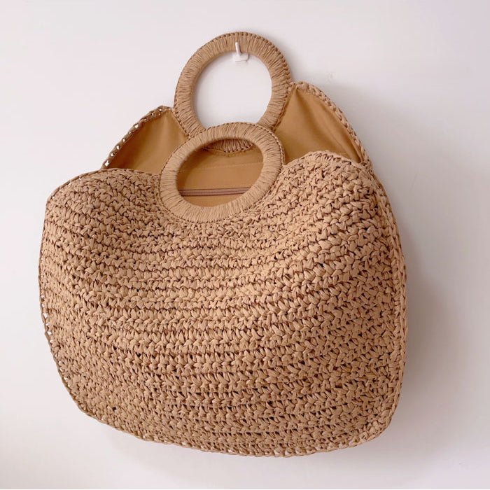 Handmade Large Grass Woven Bag with Round Handle