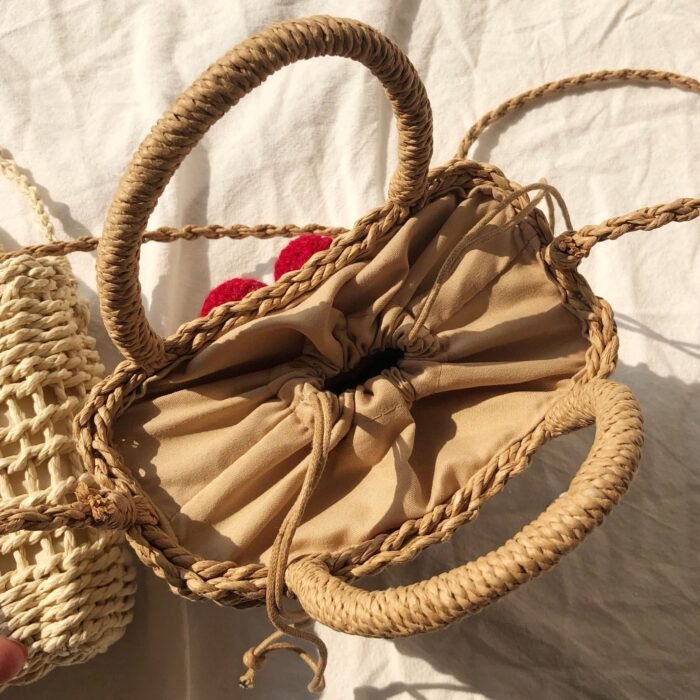 Summer Cherry Straw Small Beach Crossbody Bag