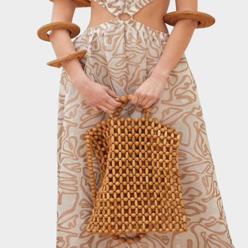 Hand-woven Natural Wooden Bead Tote Bag