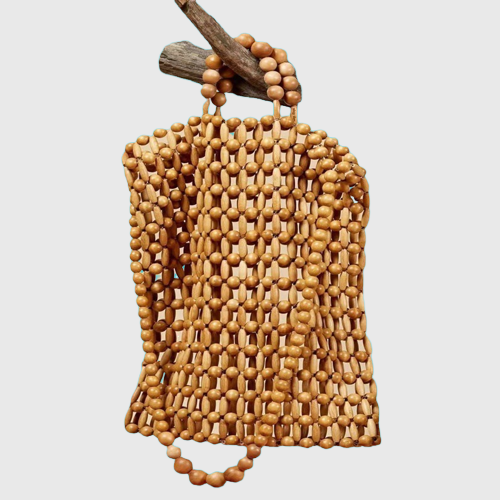 Hand-woven Natural Wooden Bead Tote Bag