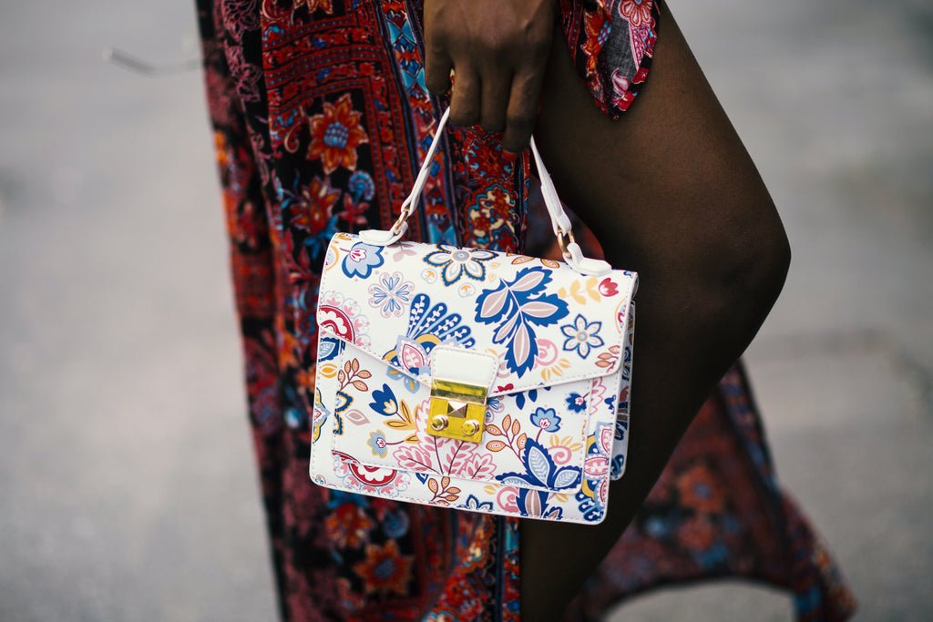 white floral handbag